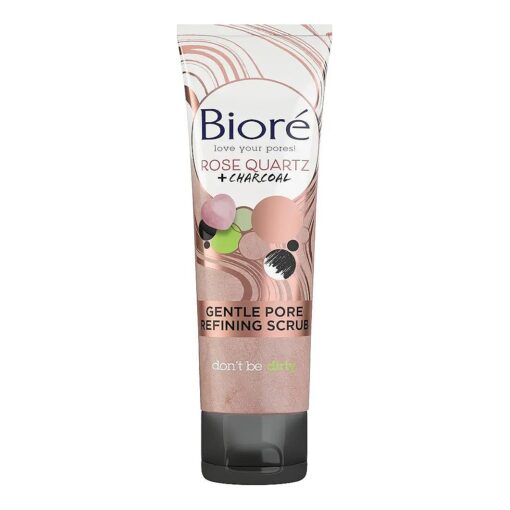 Biore Rose Quartz + Charcoal Gentle Pore Refining Scrub, Pore Minimizing Facial Scrub, 4 Ounce, Oil Free, Dermatologist Tested, Non-Comedogenic, Cruelty Free, Vegan Friendly