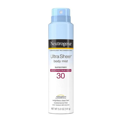 Neutrogena Ultra Sheer Body Mist Sunscreen Spray Broad Spectrum SPF 30, Lightweight, Non-Greasy & Water Resistant, Oil-Free & Non-Comedogenic, Oxybenzone-Free UVA/UVB Sunscreen Mist, 5 oz ( Pack of 3 )