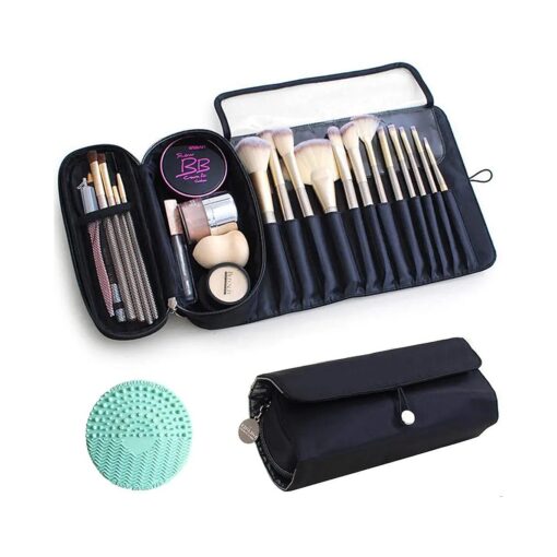 Makeup Brush Bag, Travel Makeup Brush Case Makeup Brush Holder Organizer Cosmetic Bag Portable Roll Up Brush Storage Bag for Makeup Brushes and Cosmetic Essentials ( Black )