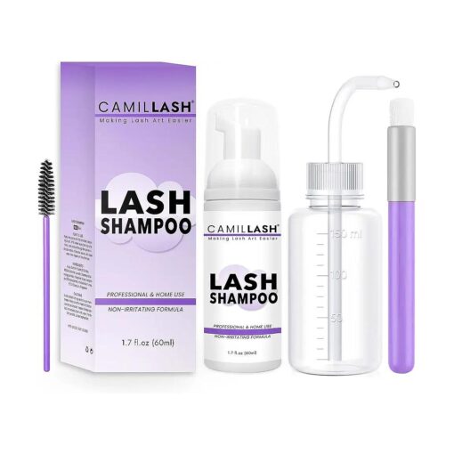 Lash Cleanser For Extensions, Eyelash Wash Shampoo Kit Remover With Bath Brush, Oil & Sulfate Free Rose Extract For Salon and Home Use ( 60ml )