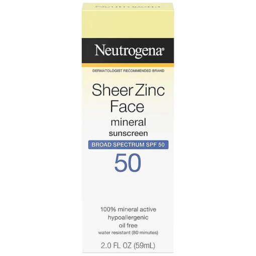 Sheer Zinc Oxide Dry-Touch Face Sunscreen with Broad Spectrum SPF 50, Oil-Free, Non-Comedogenic & Non-Greasy Mineral Sunscreen, 2 fl, oz