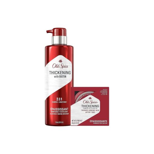 Old Spice Men 's Thickening 2-in-1 Shampoo and Conditioner with Biotin and Menthol ( 17.9 Fl Oz ) & Thickening Styling Pomade Infused with Biotin Bundle ( 2.22 Oz )