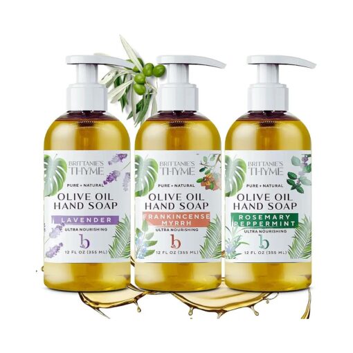 Brittanie 's Thyme Organic Natural Hand Soap - Castile Soap Made Olive Oil And Natural Luxurious Essential Oils, Vegan & Gluten Free ( Rosemary/Lavender/Frankincense )