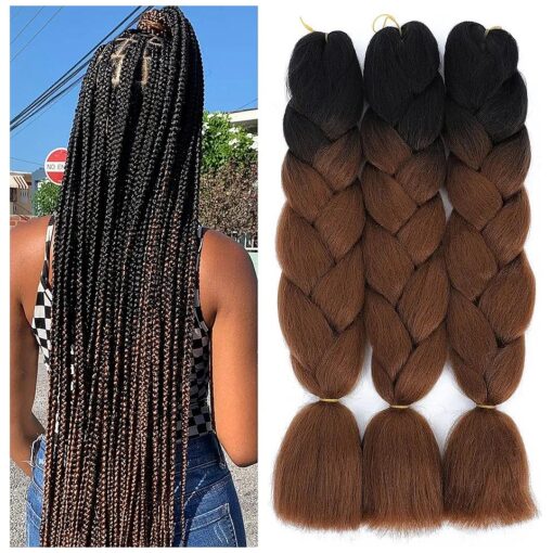 Ombre Brown Braiding Hair 24" Jumbo Braiding Hair Extension Synthetic Fiber Hair for Twist Braiding 3 Bundles/Lot for Halloween Cosplay