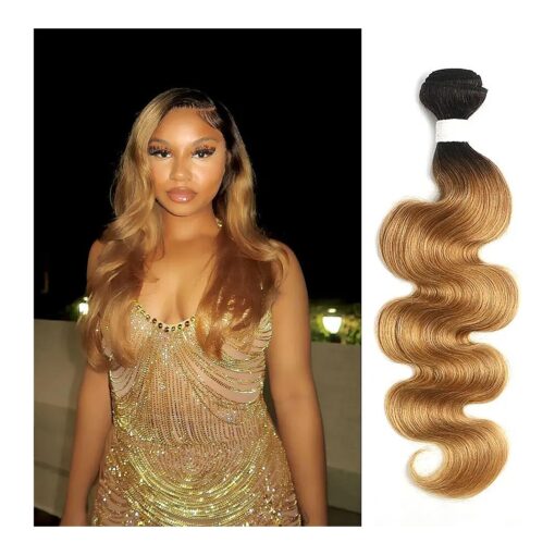 X-TRESS 1B27 Honey Blonde Bundles Human Hair, Ombre Bundles Blonde Body Wave Bundles,16Inch Brazilian Remy Hair Bundle, Ombre1b/27 Hair Weave 100 % Human Hair Extension ( 16 Inch, T1B/27 )