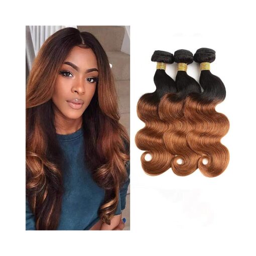 Ombre Human Hair Bundles Body Wave Bundles Human Hair for Black Women 10A 100 % Unprocessed Brazilian Virgin Human Hair Weave 3 Bundles ( 10 12 14 Inch ) Human Hair Extensions T1/30 Color