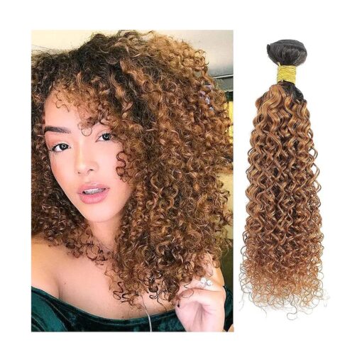 1B 30 Kinky Curly Human Hair Extension Bundles 10A Thick Full Hair Bundles, Ombre Kinky Curly Human Hair Bundles 1 Piece 100 Gram 2 Tone Brazilian Kinky Curly Weave ( 18 Inch, 1B/30 )