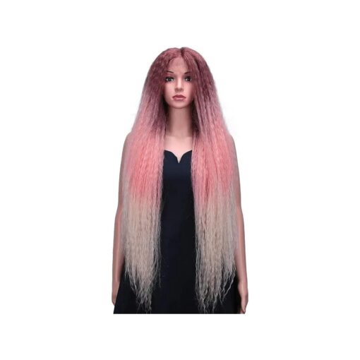 FASHION IDOL Lace Front Super Long Big Hair Wig 38 Inches Ombre Pink Afro Dreadlock Wig Marley Hair Wig for Black Women