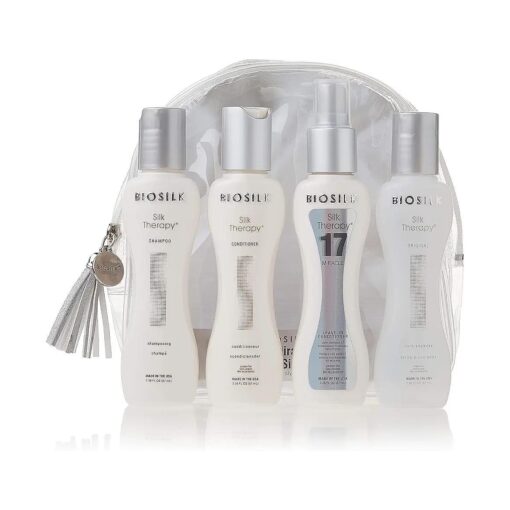 Biosilk The Miracle of Silk Kit | Contains Silk Therapy Shampoo, Conditioner, Original Leave-In Treatment, Miracle 17 Leave-In Treatment | 2.26 Ounces Each | On the Go Styling Kit |