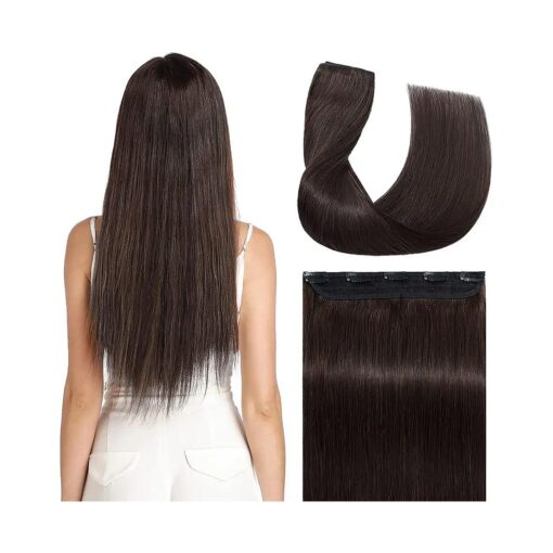 S-noilite Clip in Human Hair Extensions 1 Piece 5 Clips 3/4 Full Head Clip on Remy Hair Extension For Women Lighter One-Piece Design Adding Hair Volume 22Inch 55g Dark Brown