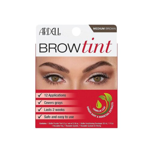 Ardell Brow Tint Medium Brown, Longer-lasting, Semi-permanent Brow Dye, with Natural Extracts, Complete Brow Tinting Kit, 1 pack