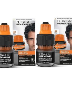 L'Oreal Paris Men Expert One Twist Mess Free Permanent Hair Color, Mens Hair Dye to Cover Grays, Easy Mix Ammonia Free Application, Real Black 02, 2 Application Kit