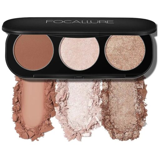 FOCALLURE Blush and Highlighter Palette,3 in 1 Makeup Powder Cruelty-Free Matte Blush, Shimmer Illuminator Highlighters for a Glowing Look, # 02