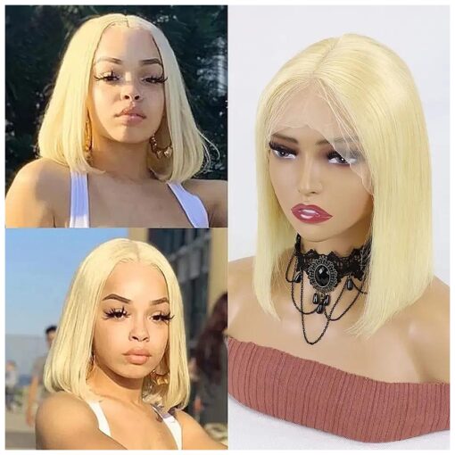 Blonde Bob Wig Human Hair, 13x4x3 Short & Long Blonde Wig, 613 Lace Front Wig Human Hair, Blond Wig, 613 Frontal Wig, Short Bob Wig, 10A Grade, 150 % Density, Brazilian, 12 inch