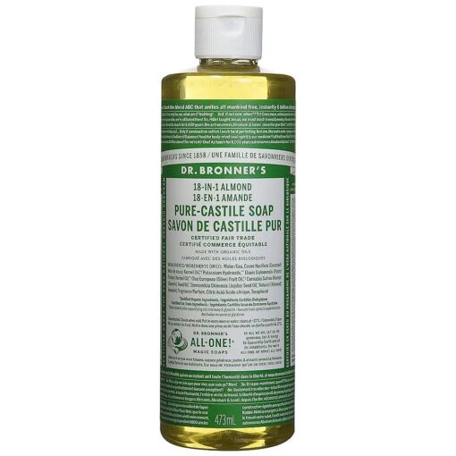 Dr. Bronner 's 18-in-1 Hemp Almond Pure-Castile Liquid Soap, 1 Pound ( Pack of 1 ) .