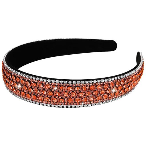 Wecoe Rhinestone Headband Women Girls Fashion Headband Orange Headband Bling Sparkly Crystal Diamond Headband Thin Hair Band Holiday Birthday Halloween Christmas Gift Hair Accessories For Women Girls