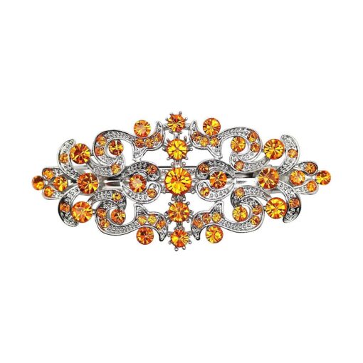 Faship Gorgeous Orange Rhinestone Crystal Floral Barrette Clip