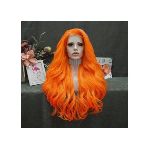 Orange Lace Front Wigs Natural Wavy Long Synthetic Lace Wig for Cosplay Party Wig Heat Resistant 26 inches