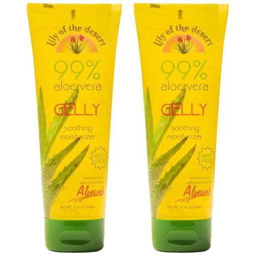 Gelly Moisturizer - 99 % Organic Aloe Vera Gel for Skin, After Sun Care with Aloe, Vitamin E Oil, and Vitamin C for Sunburn Relief, 8 Fl Oz ( Pack of 2 )