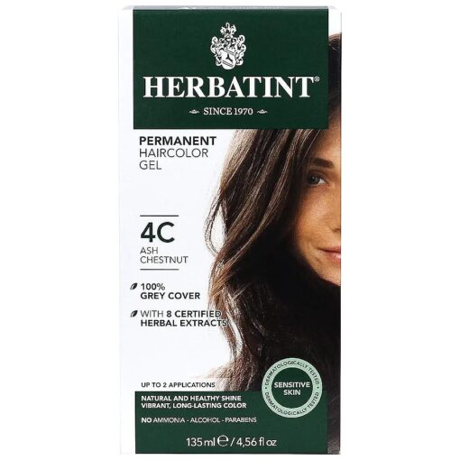 Permanent Haircolor Gel, 4C Ash Chestnut, Alcohol Free, Vegan, 100 % Grey Coverage - 4.56 oz