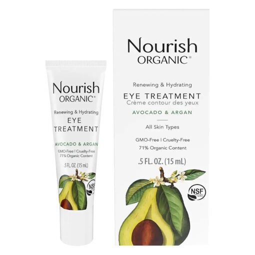 Nourish Organic Eye Treatment, Avocado & Argan - Renewing & Hydrating Under Eye Brightener with Vitamin C + Washable Cotton Round