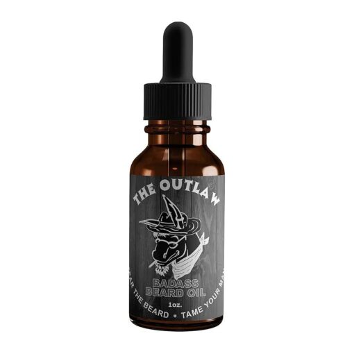 Badass Beard Care Beard Oil For Men - The Outlaw Scent, 1 oz - All Natural Ingredients, Keeps Beard and Mustache Full, Soft and Healthy, Reduce Itchy, Flaky Skin, Promote Healthy Growth