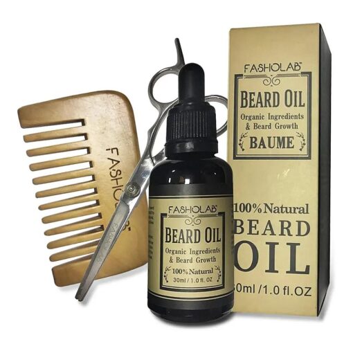 Beard Grooming Kit for Men - Organic Beard Growth - Professional Barber Beard Trimming Set - Beard Brush Beard Oil Wooden Comb Sharp Stainless Steel Scissors - Scented Beard Gift for Him