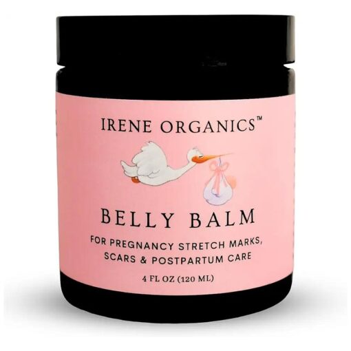 Organic Belly Butter for Pregnancy Stretch Mark Prevention and Treatment by Irene Organics - Award Winning Anti Stretch Mark Tummy Balm For Pregnancy and Postpartum 4oz - Hydrating Bump Cream