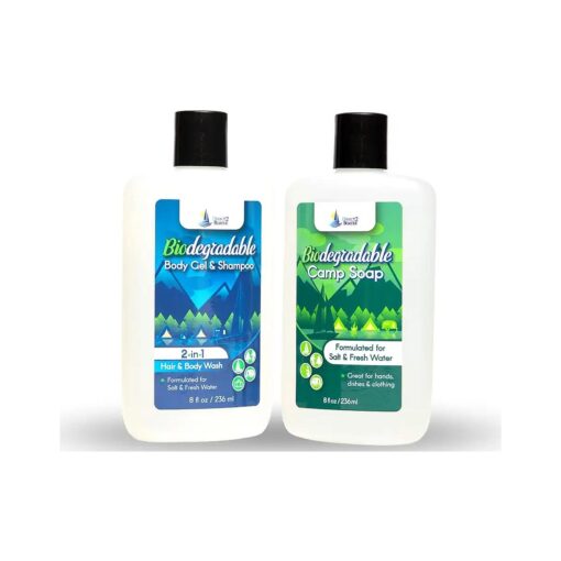 Biodegradable Shampoo & Body Wash Organic 8 oz and Camp Soap 8 oz Bottle Soap Bundle ( 2 Items ) For Fresh & Salt Water, No Dies or Fragrances, Organic Body Wash, Travel Size Body Wash, Travel Shampoo