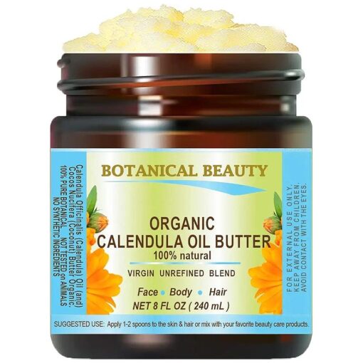 Organic CALENDULA OIL BUTTER Calendula Officinalis Marigold Oil Butter 100 % Pure Natural for FACE, SKIN, BODY, HAIR, NAILS, Foot Care, Foot oil butter 8 Fl.oz.- 240 ml by Botanical Beauty