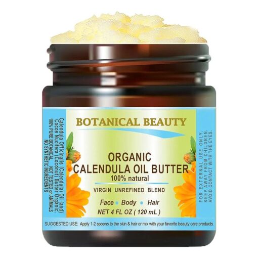 Organic CALENDULA OIL BUTTER Calendula Officinalis Marigold Oil Butter 100 % Pure Natural for FACE, SKIN, BODY, HAIR, NAILS, Foot Care, Foot oil butter 4 Fl.oz.- 120 ml