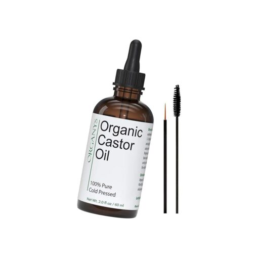 Organic Castor Oil 2oz, For Longer Fuller Thicker Looking Hair Eyelashes & Eyebrows Enhances The Appearance Of Natural Lash & Brow Growth, Serum Comes With Eyeliner & Mascara Brushes