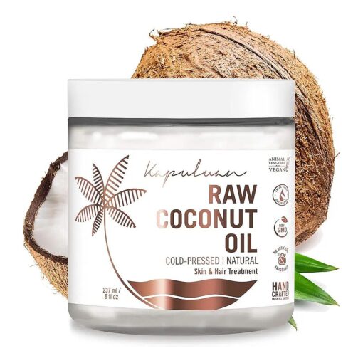 Kapuluan Organic Coconut Oil for Hair, Skin - Raw Extra Virgin Coconut Oil - Pure Unrefined Cold Pressed Oil with MCTs for Body Care or Haircare, Hair Growth, Aceite de Coco Organico, Baby, Dogs, Pets