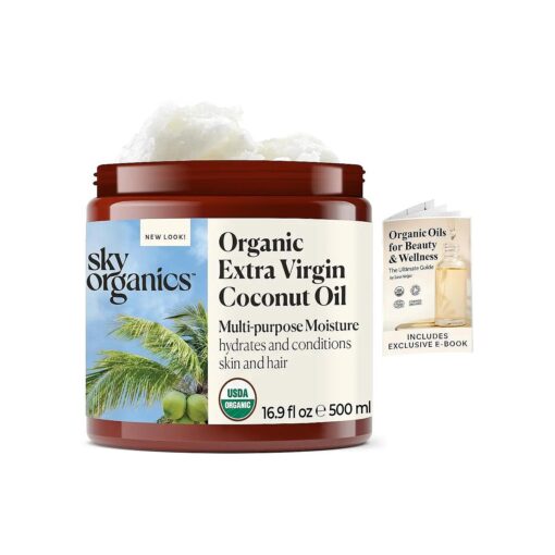 Sky Organics Organic Extra Virgin Coconut Oil for Hair & Skin, 100 % Pure & Cold-Pressed USDA Certified Organic to Moisturize, Soften & Nourish, 16.9 fl, Oz w/Exclusive Ebook