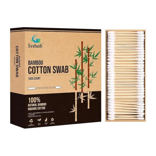 Bamboo Cotton Swabs - 1000 Count - Pointed & Spiral Heads- 100 % Biodegradable Cotton Buds | Natural & Sustainable Makeup Remover | Organic Cotton Heads | Eco-Friendly | Cruelty-Free and Vegan .