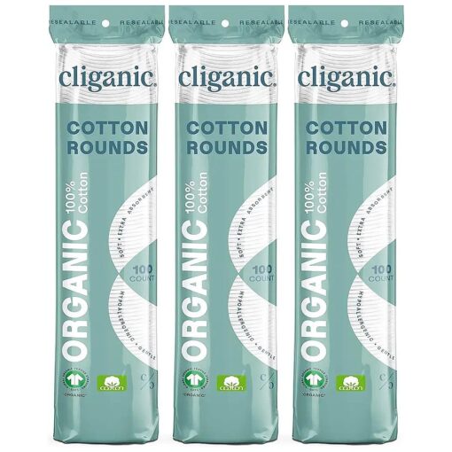 Cliganic Organic Cotton Rounds ( 300 Count ) Makeup Remover Pads, Hypoallergenic, Lint-Free | 100 % Pure Cotton ( Packaging May Vary )