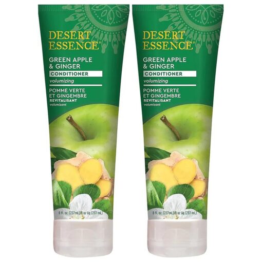 Desert Essence Green Apple and Ginger Conditioner - 8 fl oz - 2 Pack - Volume for Fine Hair - Moisturizing, Thickening, Volatizing - w/Organic Extracts and Oils, Vitamins, Antioxidants - Paraben-Free