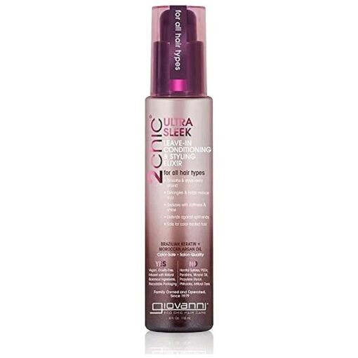 GIOVANNI 2chic Ultra-Sleek Leave-In Conditioning & Styling Elixir - Phyto-Keratin & Argan Oil, Anti-Frizz Formula, Coconut, Shea Butter, Pro-Vitamin B5, Color Safe, Paraben Free - 4 oz