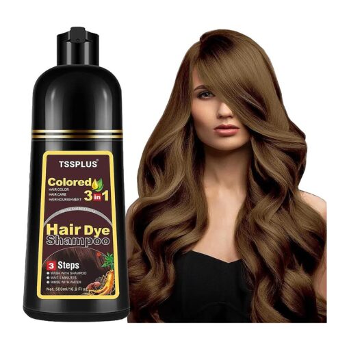 TSSPLUS 500ml Hair Coloring Shampoo Organic Natural Hair Dye Plant Essence Black Hair Color Dye Shampoo for Women Men Cover Gray White Hair, Instant Hair Colouring ( Light Brown )