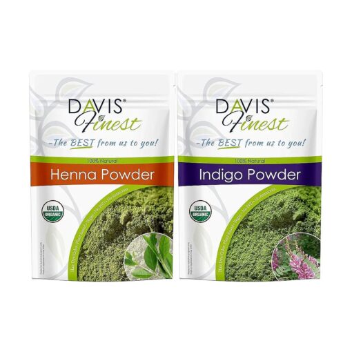 Davis Finest Henna Indigo Powder for Hair Color - 100g Henna with 100g Indigo, Chemical Free Hair Dye for Gray Hair Coverage, Light/Medium/Dark Brown/Black PPD-Free Beard Dye, No Peroxide Hair Color