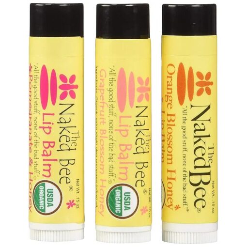 The Naked Bee Lip Balm in Orange Blossom Honey, Grapefruit Blossom Honey, and Pomegranate & Honey, 0.15 oz, 3 Pack