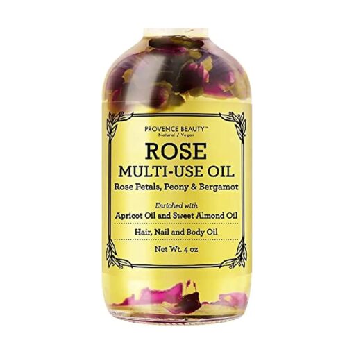 Multi-Use Oil for Face, Body and Hair - Organic Blend of Apricot, Vitamin E and Sweet Almond Oil Moisturizer for Dry Skin, Scalp and Nails - Rose Petals, and Bergamot Essential Oil - 4 Fl Oz