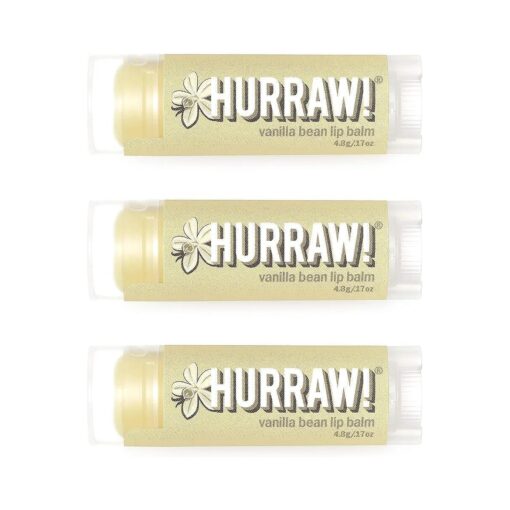 Hurraw ! Vanilla Bean Lip Balm, 3 Pack : Organic, Certified Vegan, Cruelty and Gluten Free, Non-GMO, 100 % Natural Ingredients, Bee, Shea, Soy and Palm Free, Made in USA