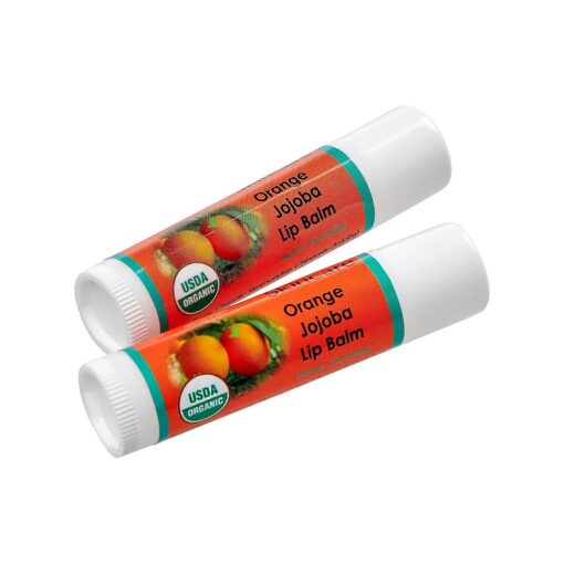 2 Pack Organic Orange Lip Balms with over 70 % Pure Organic Jojoba Oil, 100 % Natural with Organic Beeswax, Naturally Moisturizing, By Desert Oasis Skincare ( .15 oz/4.6 gm ) Orange Scent no taste .