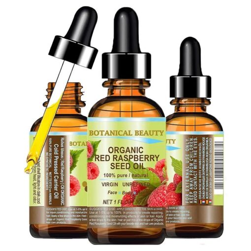 Organic RED RASPBERRY SEED OIL 100 % Pure Natural Undiluted Virgin Unrefined Cold Pressed Carrier Oil 1 Fl.oz.-30 ml for Face, Skin, Hair, Lip, Nails