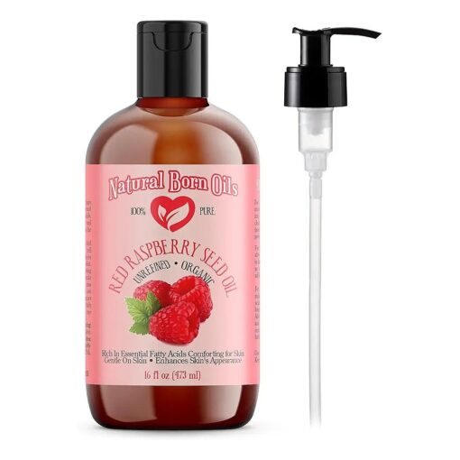 Natural Born Oils Raspberry Seed Oil, 16oz, Organic, Cold-Pressed, Nutrient-Rich, Excellent for Radiant Skin, Lustrous Hair