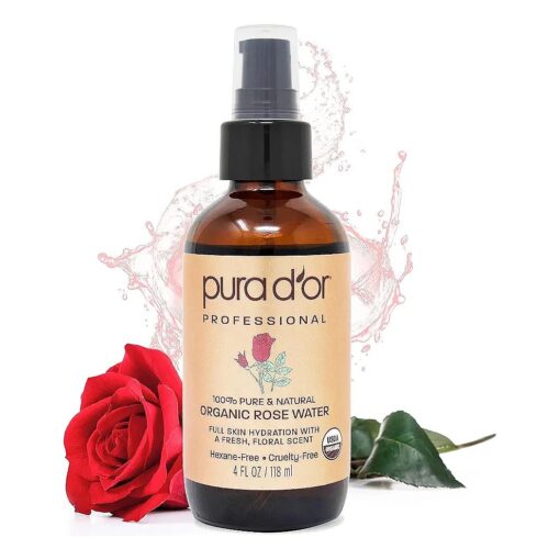 PURA D'OR Organic Rose Water Toner ( 4oz / 118mL ) Eau Fraiche, 100 % Pure Full Skin Hydration, Control Excess Oils & Acne - Cleanses & Softens - Promotes Healthy Skin Cell - for All Skin Types