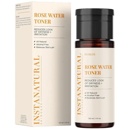 InstaNatural Organic Rose Water Face Toner, Hydrates, Soothes, Reduces Irritation and Redness, Alcohol Free, Rosa Damascena Flower Water, 4 Fl OZ