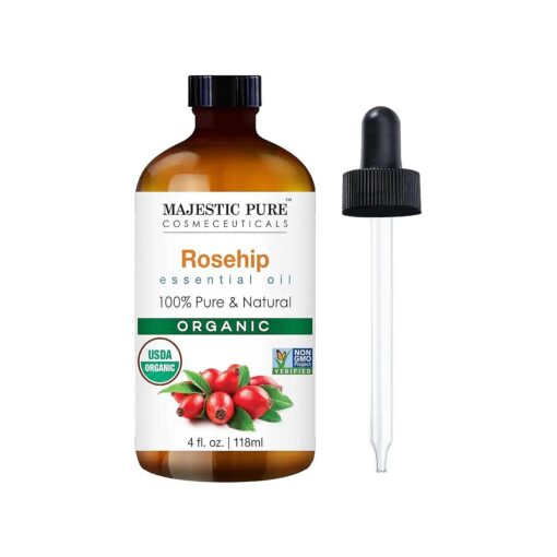 MAJESTIC PURE Organic Rosehip Oil | USDA Organic Oil Rose Hip for Face, Skin, Hair & Massage | Acne Scars & Facial Oil | For Women & Men | 4fl oz