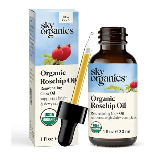 Sky Organics Organic Rosehip Oil ( 1oz ) Cold-Pressed Rosehip Seed Oil, Anti-aging Face Oil, Antioxidant Face Oil, 100 % Pure Anti-Aging Rosehip Seed Oil for Radiant Skin, Hair and Acne